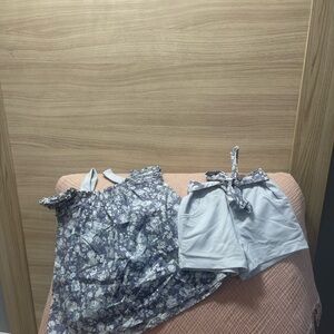 Floral Top and Light Gray Shorts Set